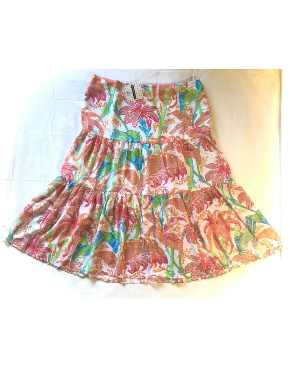 Gretchen Scott Boutique Design Tropical Floral Tiered Maxi Summer Skirt, NWT